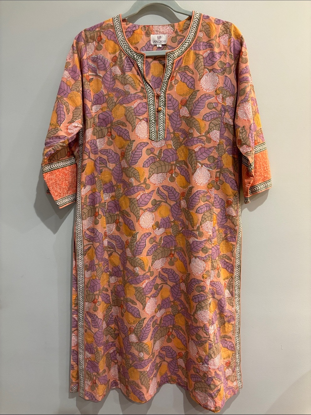 Anokhi Hand-Block Printed Cotton Kurta Tunic - Size L - Archival Floral